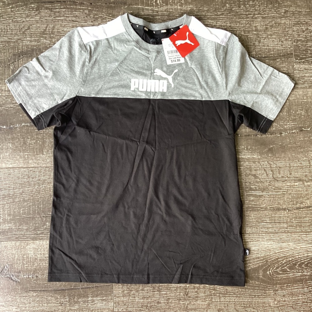 NWT Puma Men's Active Color Block T-Shirt Gray Black White Size M